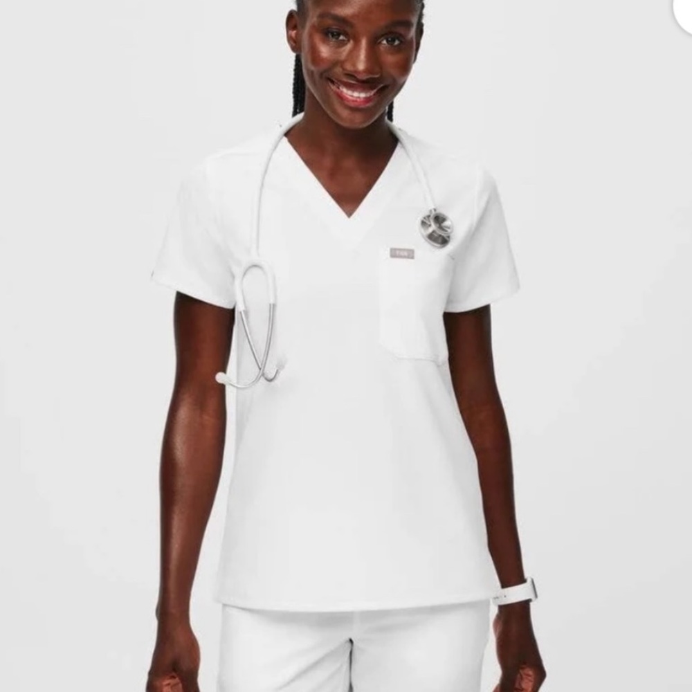 FIGS optic white scrub top